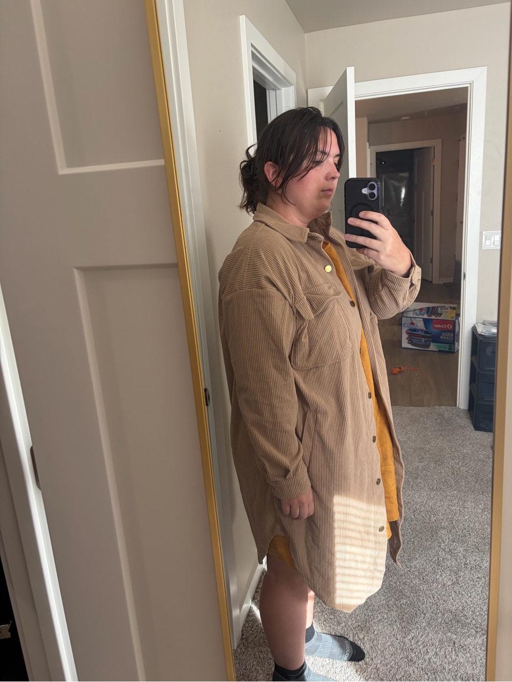 Tan Button-Up Ribbed Shirt Jacket - Picture 3 of 5